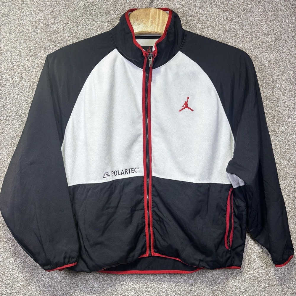 Jordan Track Jacket Mens 2XL Black White Polartec Fleece Full Zip Basketball